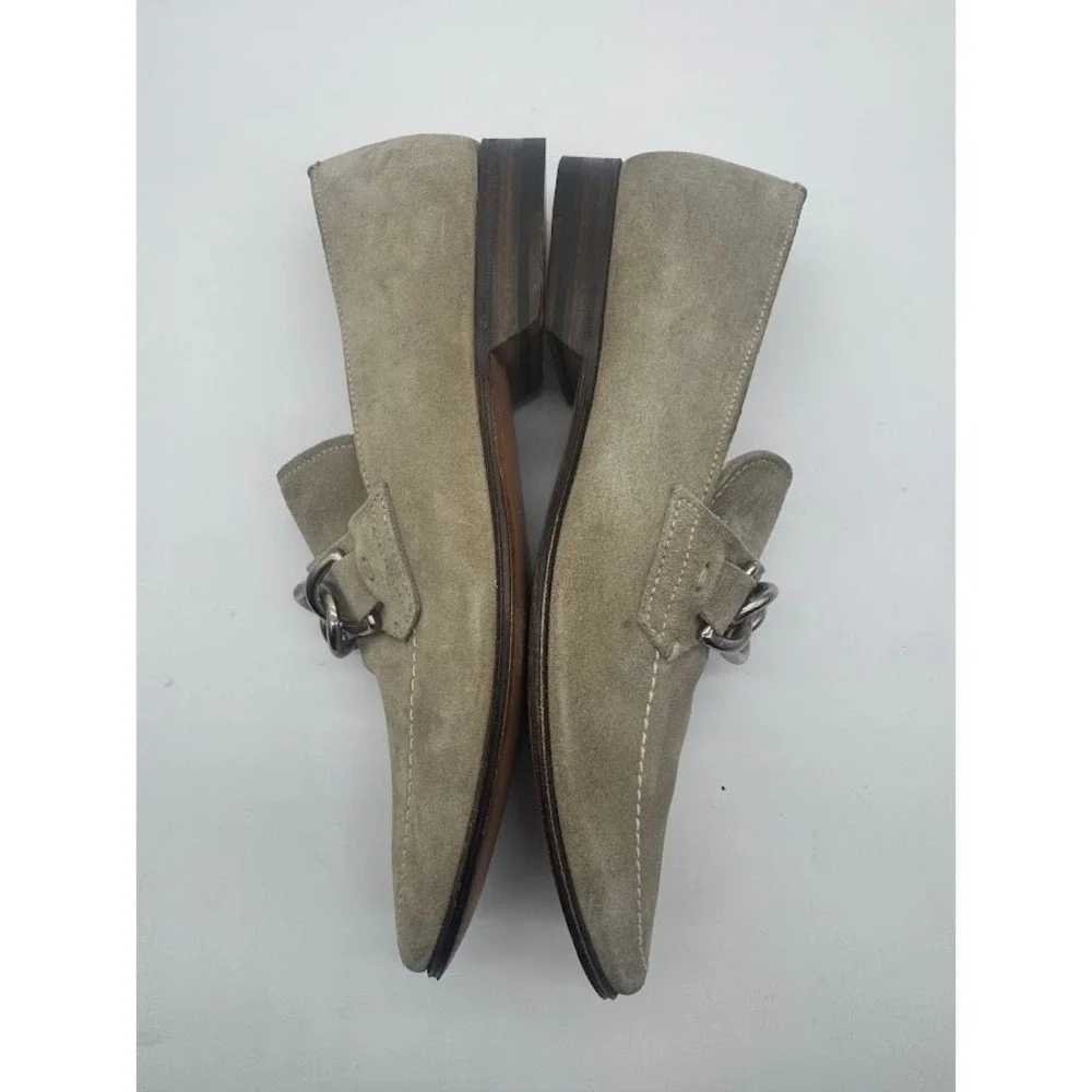 Prada Mens Olive Green Suede Chain Link Bit Loafers Made in Italy Size 6.5 5991